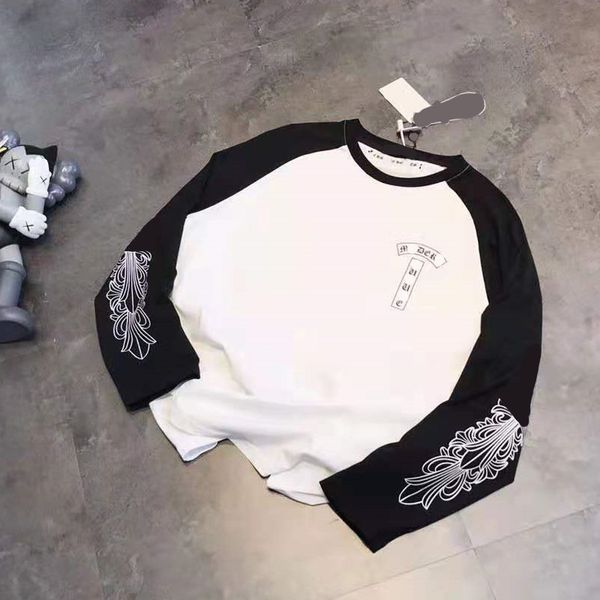 

2021 autumn new fashion brand crojia letter casual printing sanskrit splicing round neck sweater for men and women, Black