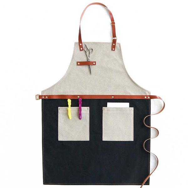 

denim overalls work apron with pockets men kitchen women fashion nail salon japanese hair cutting halter aprons