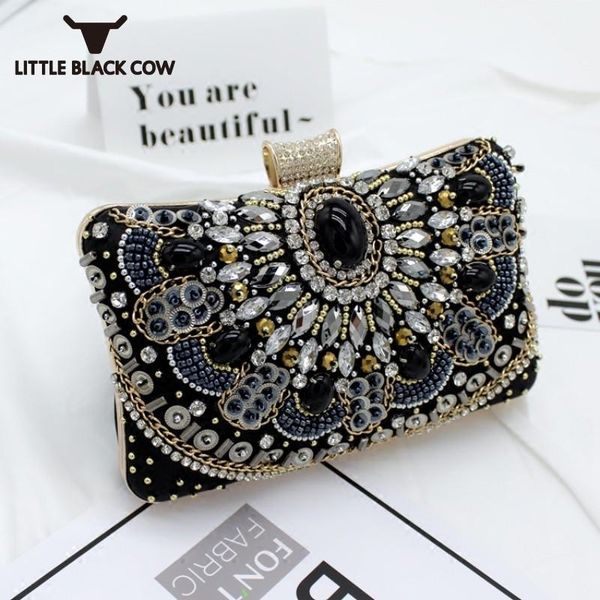 

elegant vintage diamond clutch female beads evening dress bag purse chain shoulder crossbody bags women flap