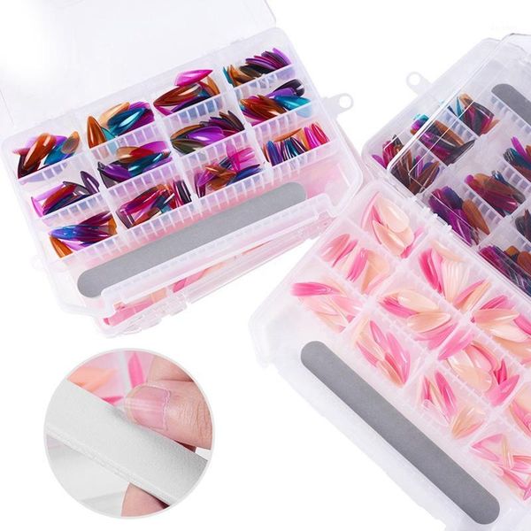 

240pcs/box nails extension full cover sculpted base color stiletto medium false nail tips diy art tools false1, Red;gold