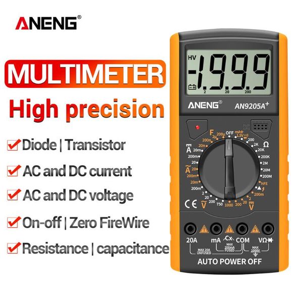 Multimeter AN9205A AC DC Digital Multimeter Test Voltmeter Widerstand Kapazität LCD Display 2000 Zählt Transistor Diode Meter Tester