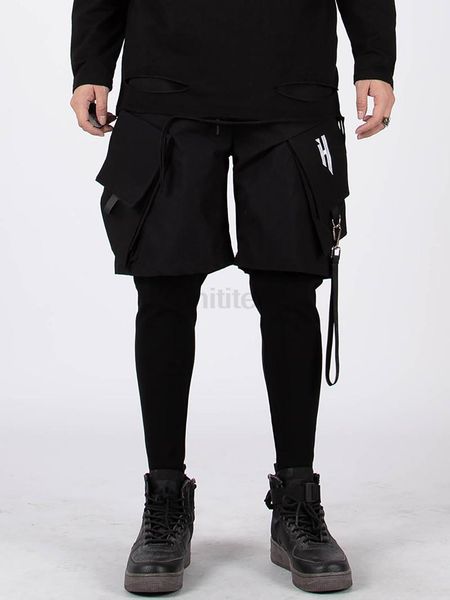 

men's pants mens multi pockets with straps cargo techwear joggering black