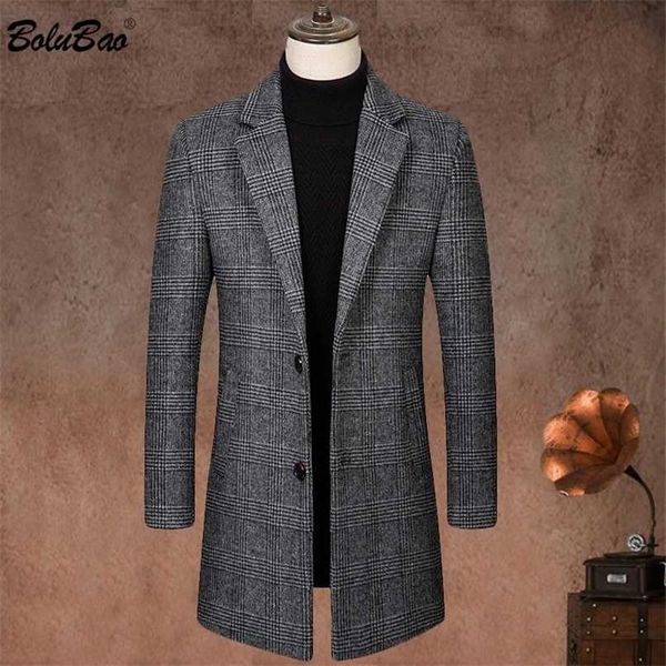 

bolubao winter men wool blends coats quality brand men's fashion casual long section overcoat thick warm wool coat male 211119, Black
