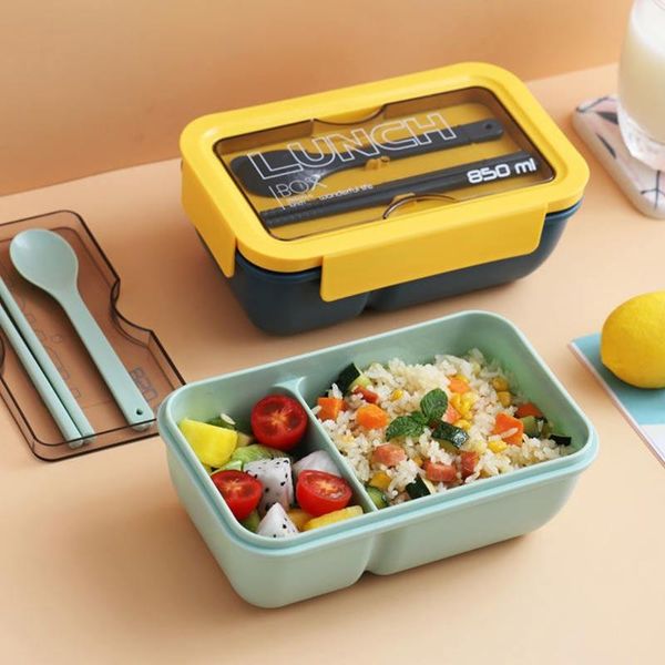 

dinnerware sets japanese style sealed lunch box for students office workers portable microwave container 2 grids bento boxes with spoon