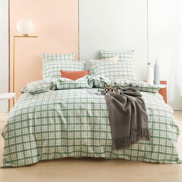 

bedding sets green blue plaid set for twin beds geometry square duvet quilt cover single double family size home school dormitory