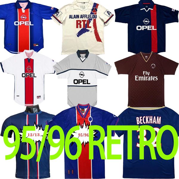 Top 1995 1996 Paris Retro Soccer Jersey Djorkaeff Loko Rai 95 96 Anelka Home Away Vintage Clássico Velho Futebol Camisa