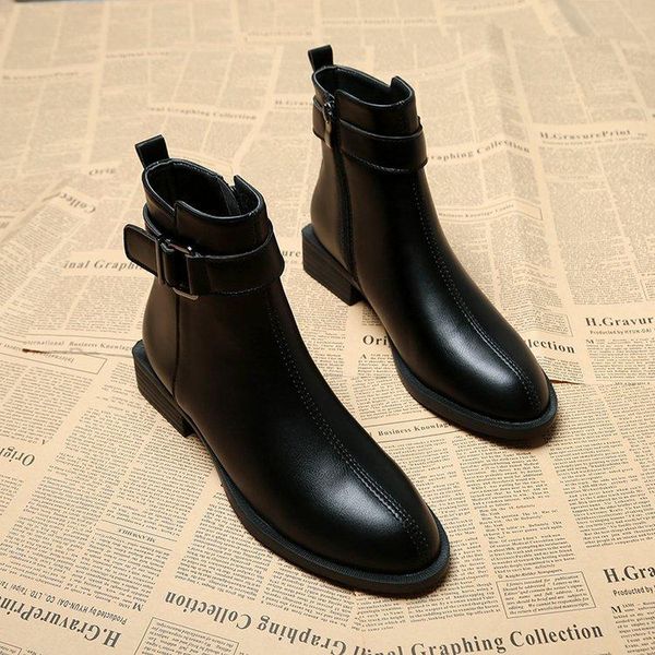 

boots 2021 ankle for women square toe fashion shoes plush warm winter short zipper heels comfortable lady, Black