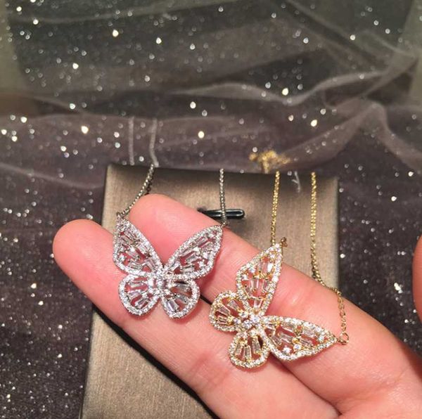 

pendant necklaces hollow butterfly necklace elegant women shiny zircon super fairy tender ins trendr insect sweet clavicle chain, Silver