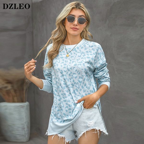 

women hoodie dzleo casual long sleeve women's sweatshirts autumn winter 2021 new side split leopard print female sweatshirt pullovers, Black