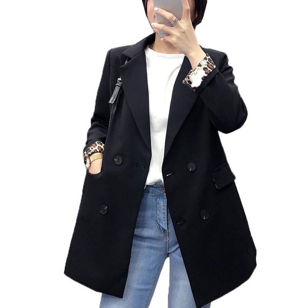 

women's trench coats 2021 spring retro suit jacket long-sleeved loose cardigan casual england small west slim coat a76, Tan;black