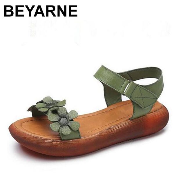 

omfortable flowers summer fashion sandals genuine leather shoes 2021 women flat casual, Black