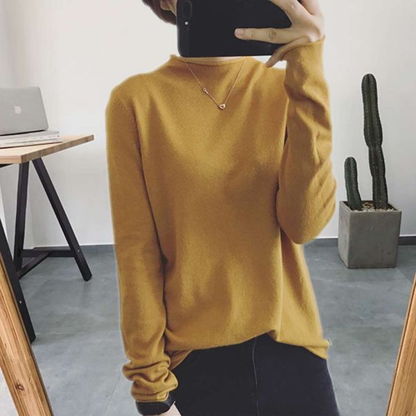 

women's sweaters sweaterssemi turtleneck women's autumn winter loose and sweater with thin wool inside long sleeve base coat snu4, White;black