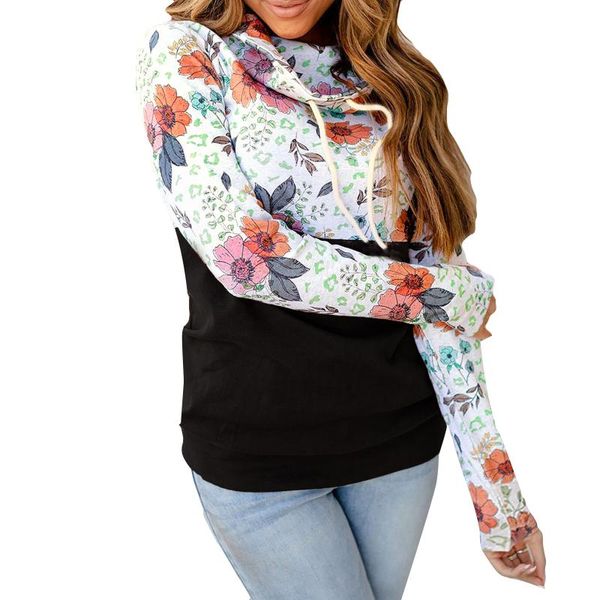 

women flower print long sleeve blouse fashion streetwear sweatshirt aesthetic sudadera mujer women's hoodies & sweatshirts, Black