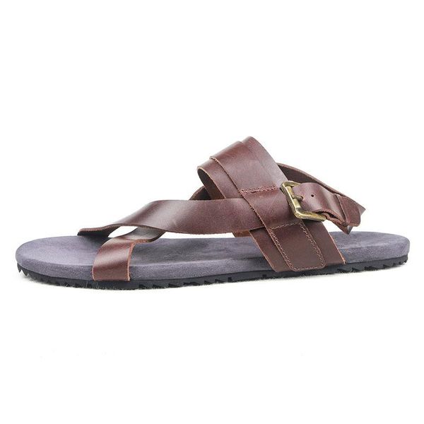 

sandals vintage summer gladiator men leather beach slippers buckle straps herren schuhe rome leisure flats shoes, Black