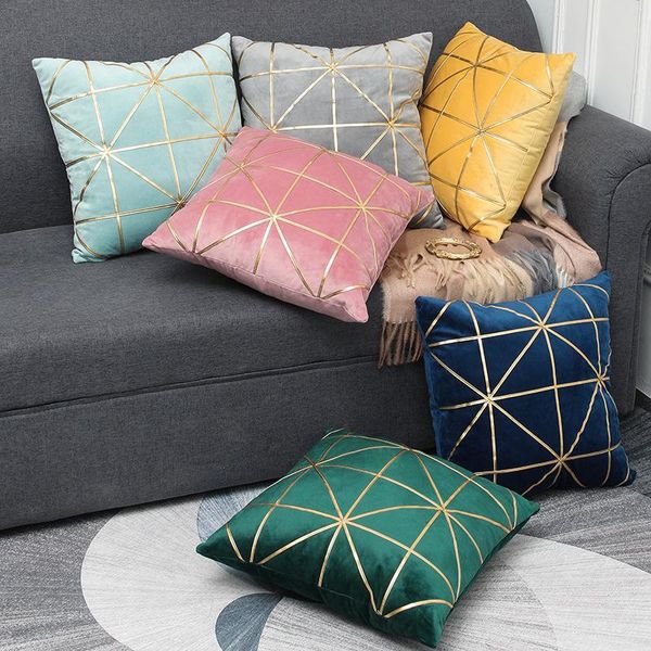 

cushion cover velvet bronzing rhombus geometry pillow case 45x45cm bed sofa home decoration pillowcase comfortable cojines cushion/decorativ