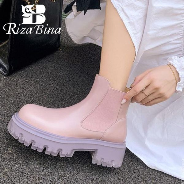 

boots rizabina 2022 ankle women chunky thick bottom platform fashion shoes woman cool club ins footwear size 34-40, Black