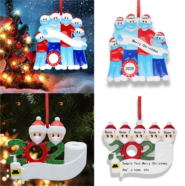 18 designs de enfeites de natal decorações de árvores de natal 2020 quarentena família de 17 sobrevivente pvc boneco de neve pingente com rosto