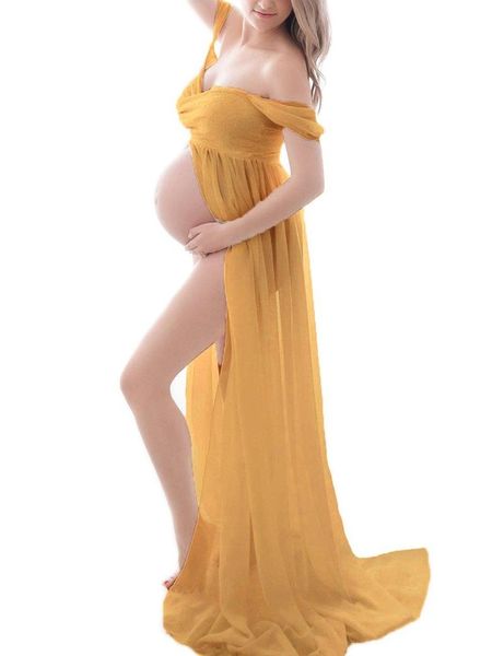 

maternity dress for pography off shoulder chiffon gown split front maxi pregnancy dresses poshoot, White