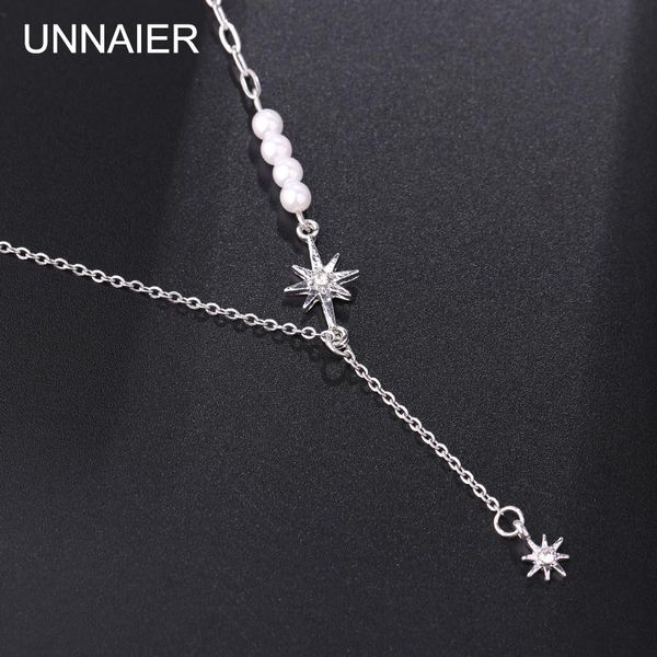 

chains unnaier korean fashion ladies necklace imitation pearl rhinestone star clavicle chain 2021 trend jewelry, Silver