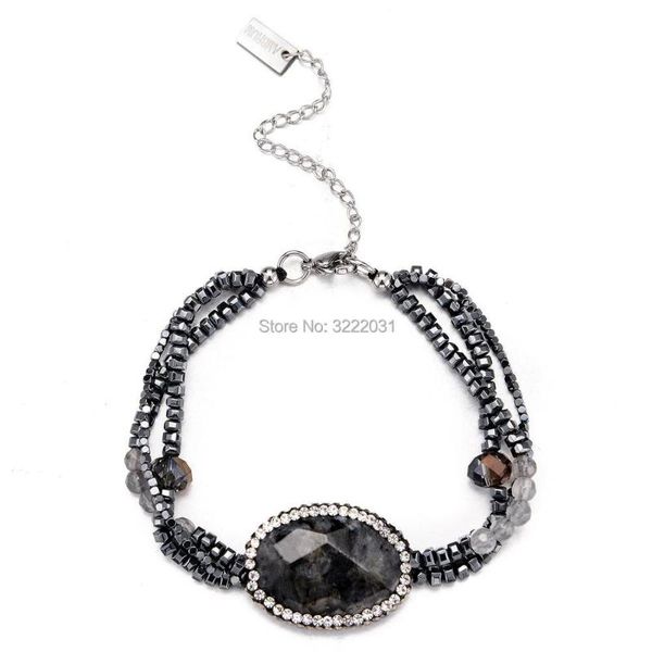 

charm bracelets hematite beaded bracelet natural stones handmade multi layer strands bangle stainless steel women wholesale, Golden;silver