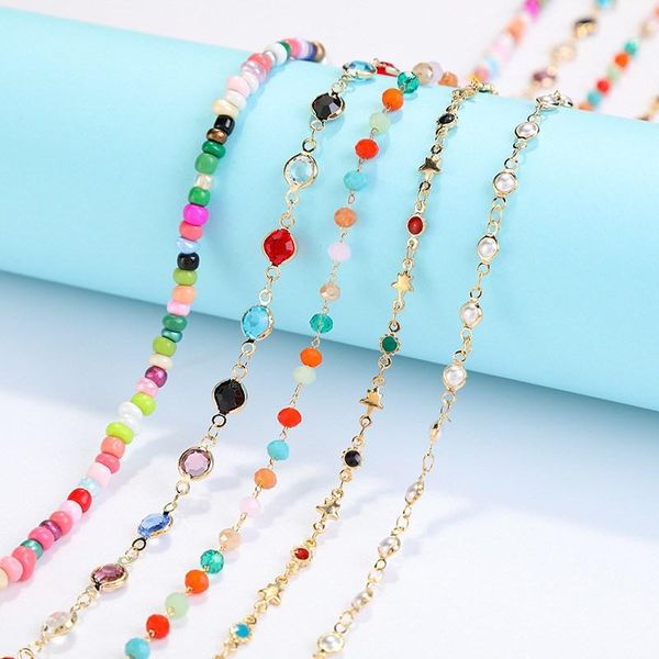

sunglasses frames fashion chain for women colorful crystal beads mask glasses chains anti-drop lanyard hanging neck eyeglasses jewelry, Silver