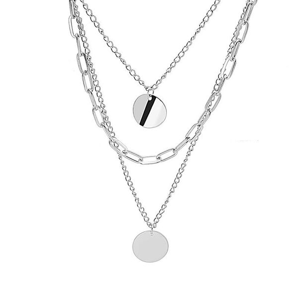 

chains trend stacking multi-layer medal necklace female hip-hop niche design sense cold wind clavicle chain stainless steel jewelry, Silver