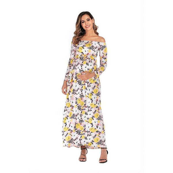 

women dress long sleeve party dresses elegant flower mother wear evening breastfeeding maternity clothes for womens, White
