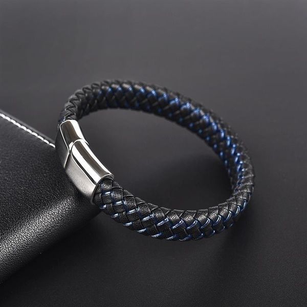 

beaded, strands men's classic punk two-color stitching braided leather bracelet fashion jewelry, Black