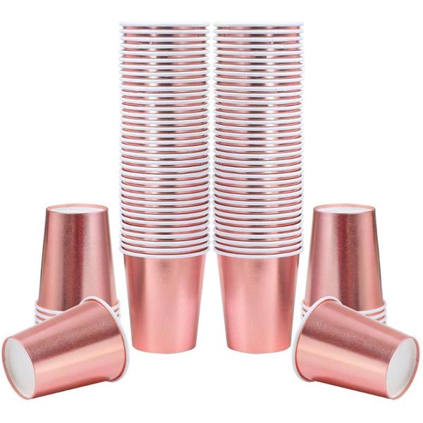 

disposable cups & straws 100 packs of 9oz cup rose gold foil paper party wedding birthday drinking tableware supplies