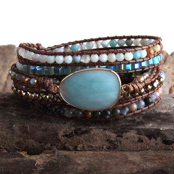 RH Fashion Boho Beadered Bracelet Bersemade Mixed Natural Stones Crystal Stone Charm 5 Strands Wrap Bracelets Dired Drop 220117