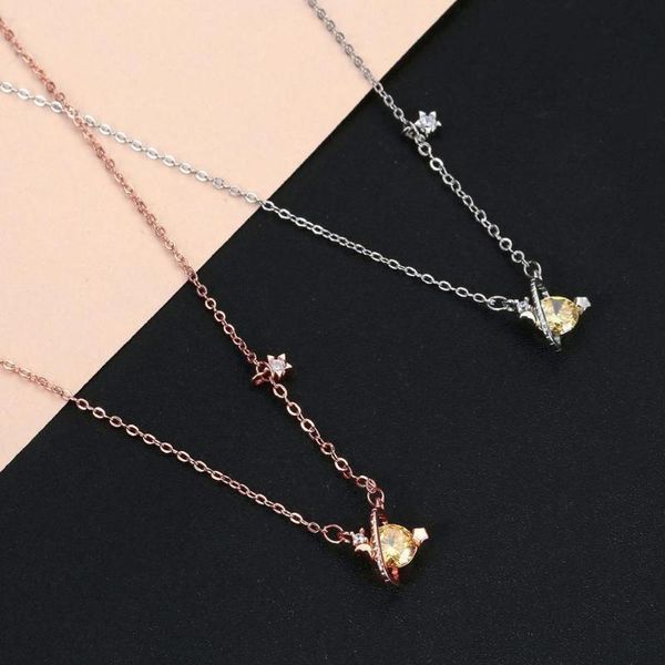 

magic stars moon planet universe zircon pendant necklace handmade nebula galaxy clavicle chain choker statement jewelry necklaces, Silver
