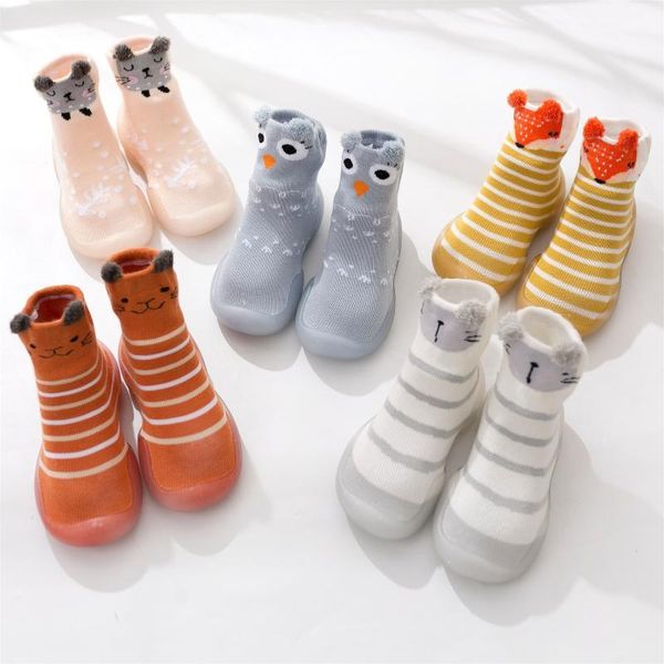 

first walkers cute cartoon baby sock shoes autumn style toddler non-slip rubber indoor infant socks booties