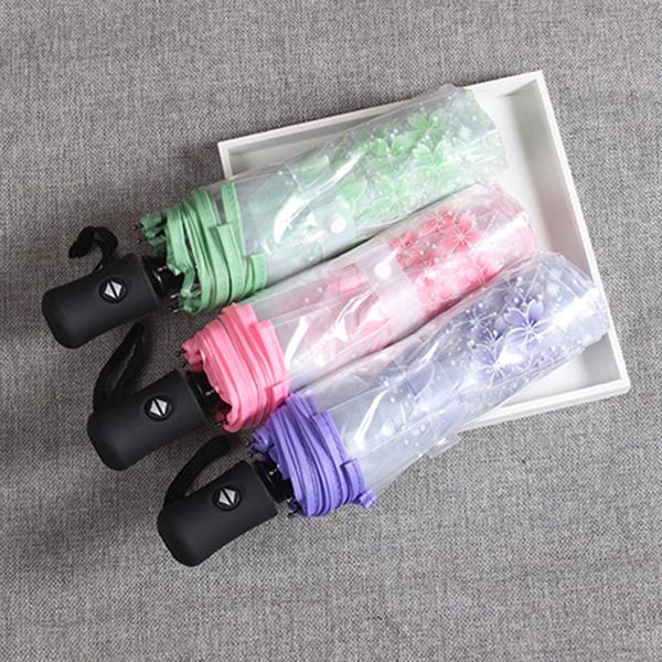 

umbrellas plastic transparent pocket umbrella automatic button weatherproof with lanyard small light compact windproof strong