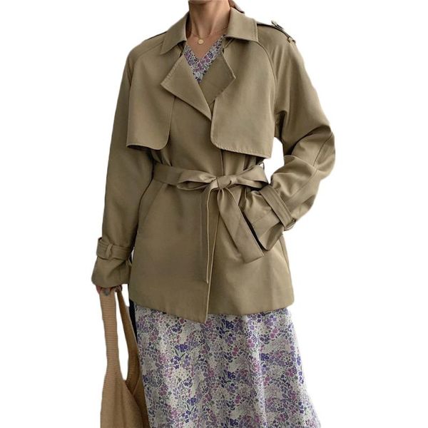 

simple trench coat women 2021 spring and autumn female casual wild lace-up waist mid-length windbreaker ns2490 women's coats, Tan;black