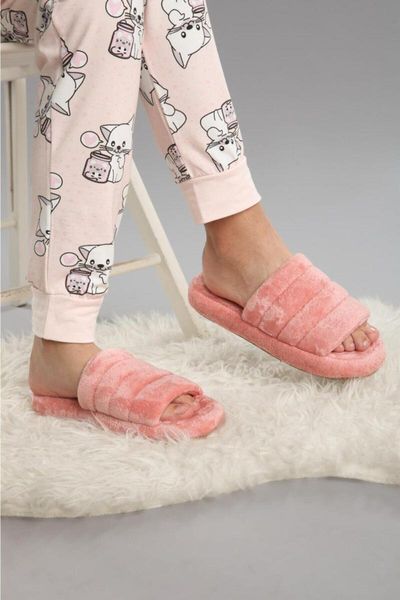 

women powder plush home slipper slippers, Black