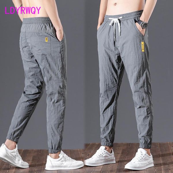 

men's pants ldyrwqy 2021 summer japanese and korean fashion lace-up pure color pocket casual thin all-match trousers, Black