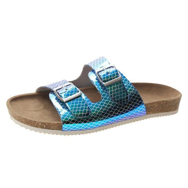 

clear shoes summer open toe belt buckle flat slippers ladies snake shallow casual beach slide woman fashion sandals, Black
