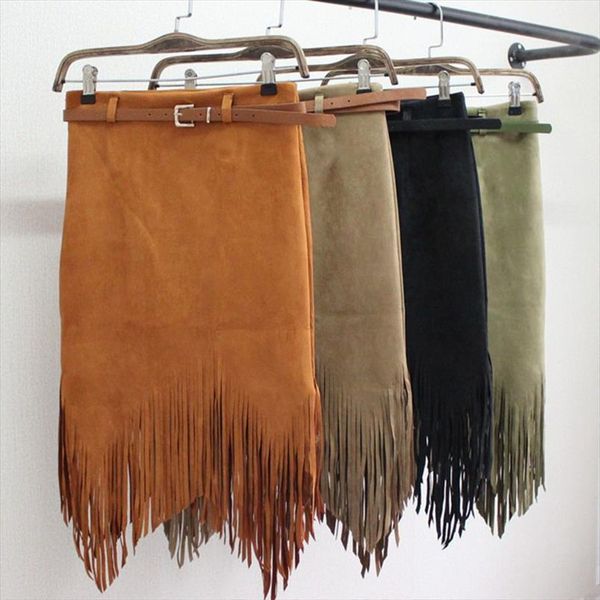 

spring autumn pencil knee length womens skirt knitting cotton tassel fringe fashion women high waist asymmetrical skirts female, Black