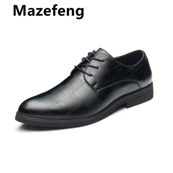 

dress shoes mazefeng men leather formal lace up oxfords fashion retro elegant work footwear business plus size 38-48, Black