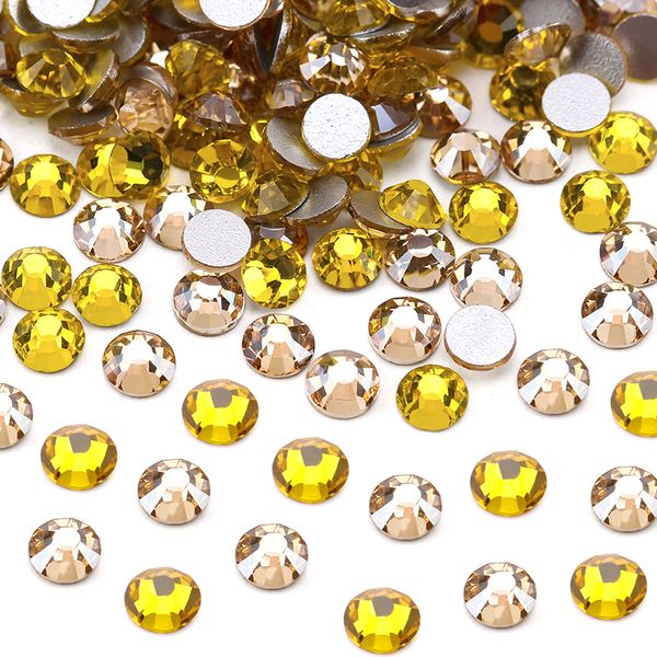 Estilo Amarelo Strass Glitter Crystal Prego Gems Strass Vidro Flatback Diamante Cristais Rhinestones para vestuário Decorações