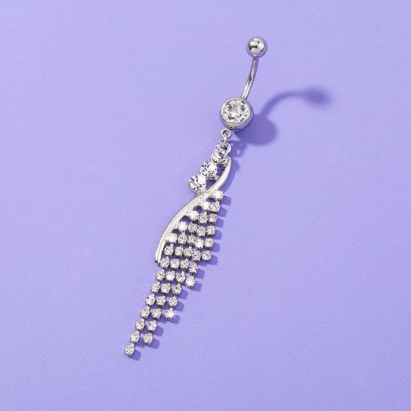 

new ins diamond inlaid nail tassel navel ring female body piercing jewelry, Silver