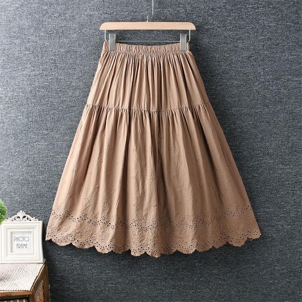 

skirts womens 2021 sweet fresh embroidery cotton hem loose female, Black