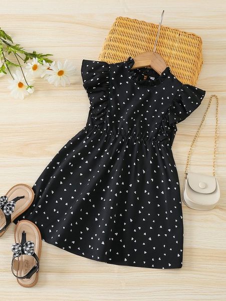 

toddler girls confetti heart print ruffle trim dress she, Red;yellow