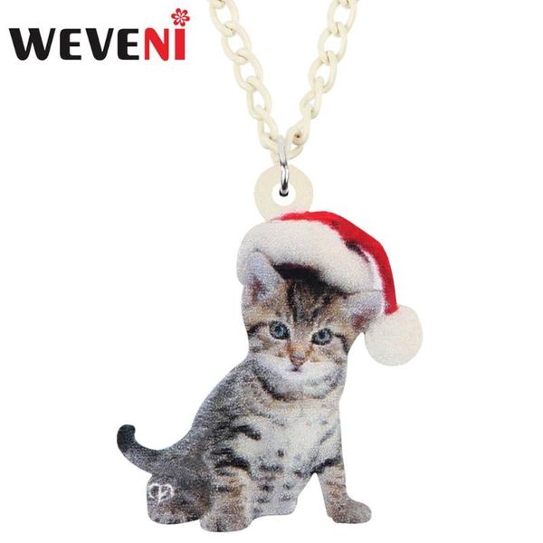 

pendant necklaces weveni acrylic christmas hat american short hair cat kitten necklace chain animal jewelry for women girls teens kid gift, Silver