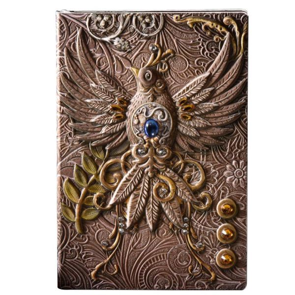 

notepads hardcover travel pu cover diary writing pads school journal retro phoenix notebook gift embossed home handcraft, Purple;pink