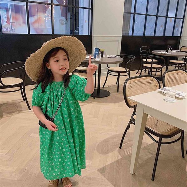 

summer baby girls korean girl dresses floral children puff sleeve long petticoat princess 1 7y, Red;yellow