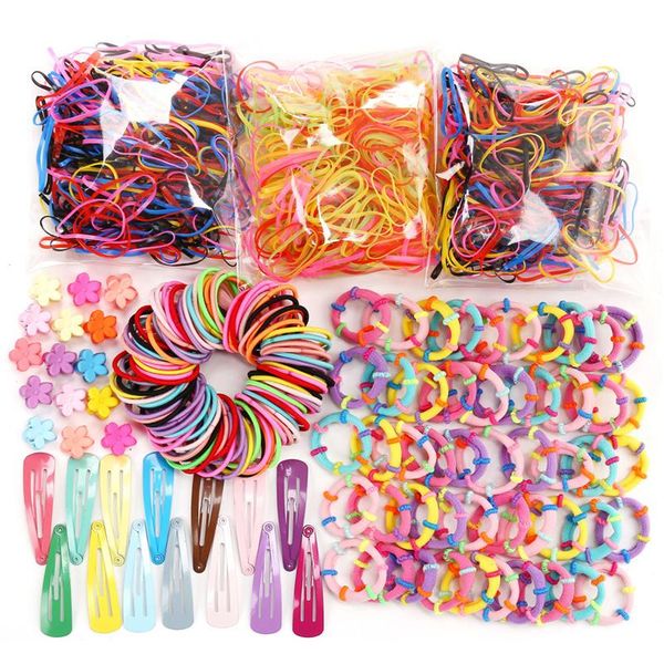

780pc set cute candy color cartoon hair pins colorful elastic hairpins ponytail holder children scrunchie rubber band accessories, Slivery;white