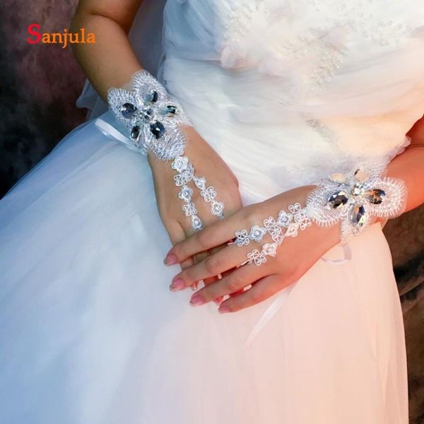 

bridal gloves short lace with rhinestones simple charming wedding accessories back straps accesorios boda g07, White