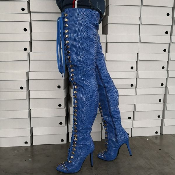 

boots olomm woman thigh high-heeled boots snake stiletto pointed finger of blue foot night club shoes plus me q3qk, Black