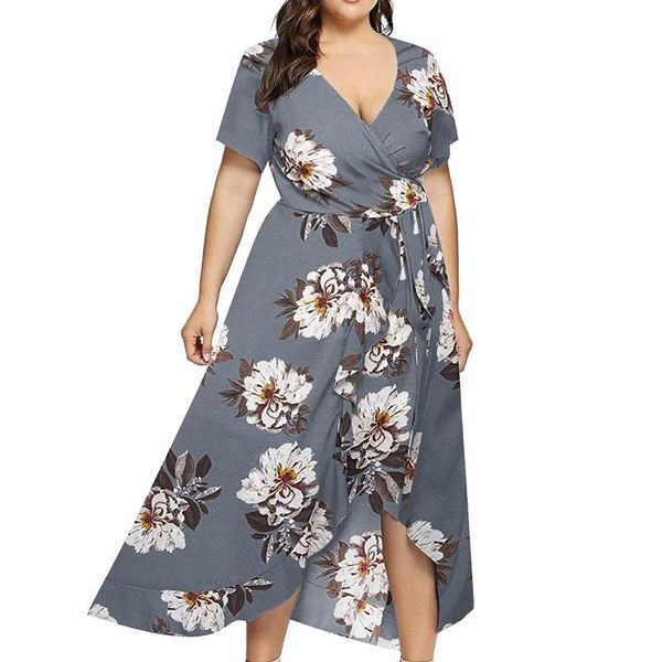 

casual dresses plus size fall for women 2021 short sleeve dress v-neck boho floral bohe party maxi vestidos mujer verano, Black;gray